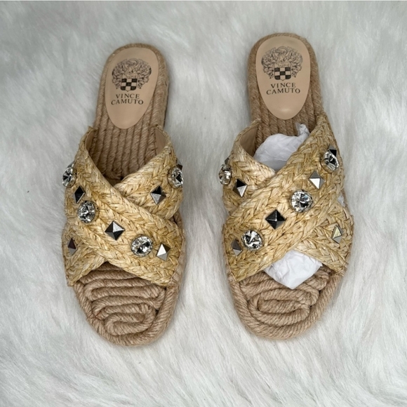 Vince Camuto Jermindi Embellished Raffia Slide Sandals - Picture 3 of 9